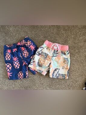Cat & Jack Navy and Coral Pineapple + Pastel Tropical Swim Trunks